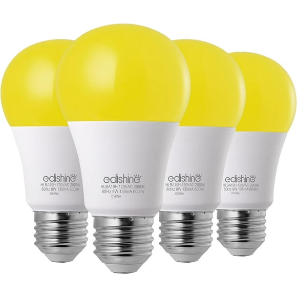 TRAHOO-Dusk to Dawn Light Bulbs, Outdoor LED Light Bulb, A19 LED Sensor Light Bulbs, Automatic On/Off, 2000K Yellow Light Bulb, 600LM Bugs Light Bulb, 9W(60W Equivalent), E26 Base, 4-Pack, UL Listed