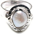 thumbnail image 2 of Natural Pearl Gemstone Real 925 Sterling Silver Handmade Hammered Finger Ring For Women, Unique Modern Designer Fine Fashion Party Gift Ring Jewelry, June Birthstone, Size T1/2, 2 of 4