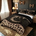 thumbnail image 3 of meiyoeat Fashion Leopard C Letter Bedding for Women Girls, Cheetah Print Bow Duvet Cover Full, Brown Black, Black Reversible, 3 Pieces, 1 Duvet Cover and 2 Pillowcases, 3 of 6