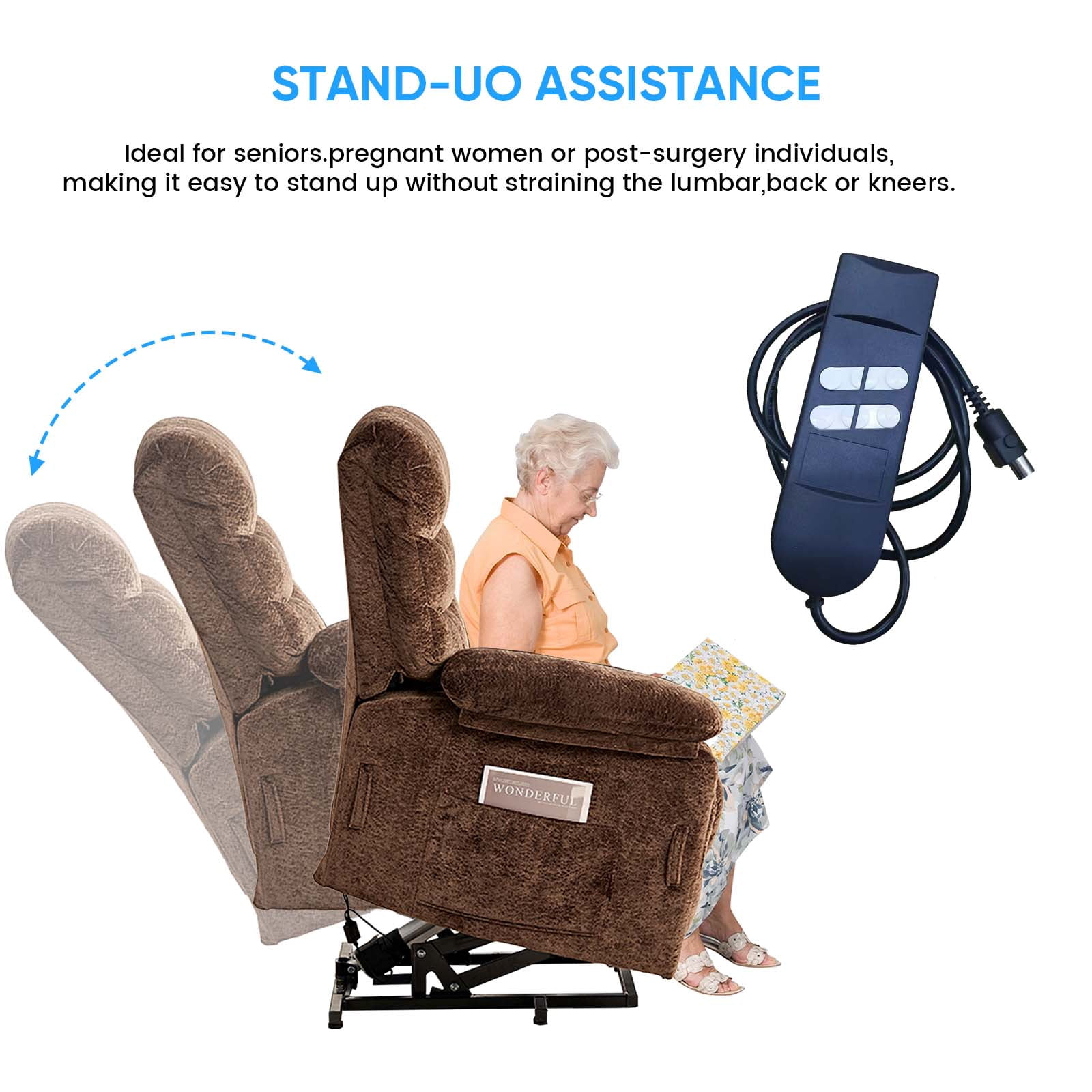 Puremind Dual Motor Power Lift Recliner Chair for Elderly, Electric Lift Recliner Single Sofa with Heating and Message for Living Room/Bedroom, Brown