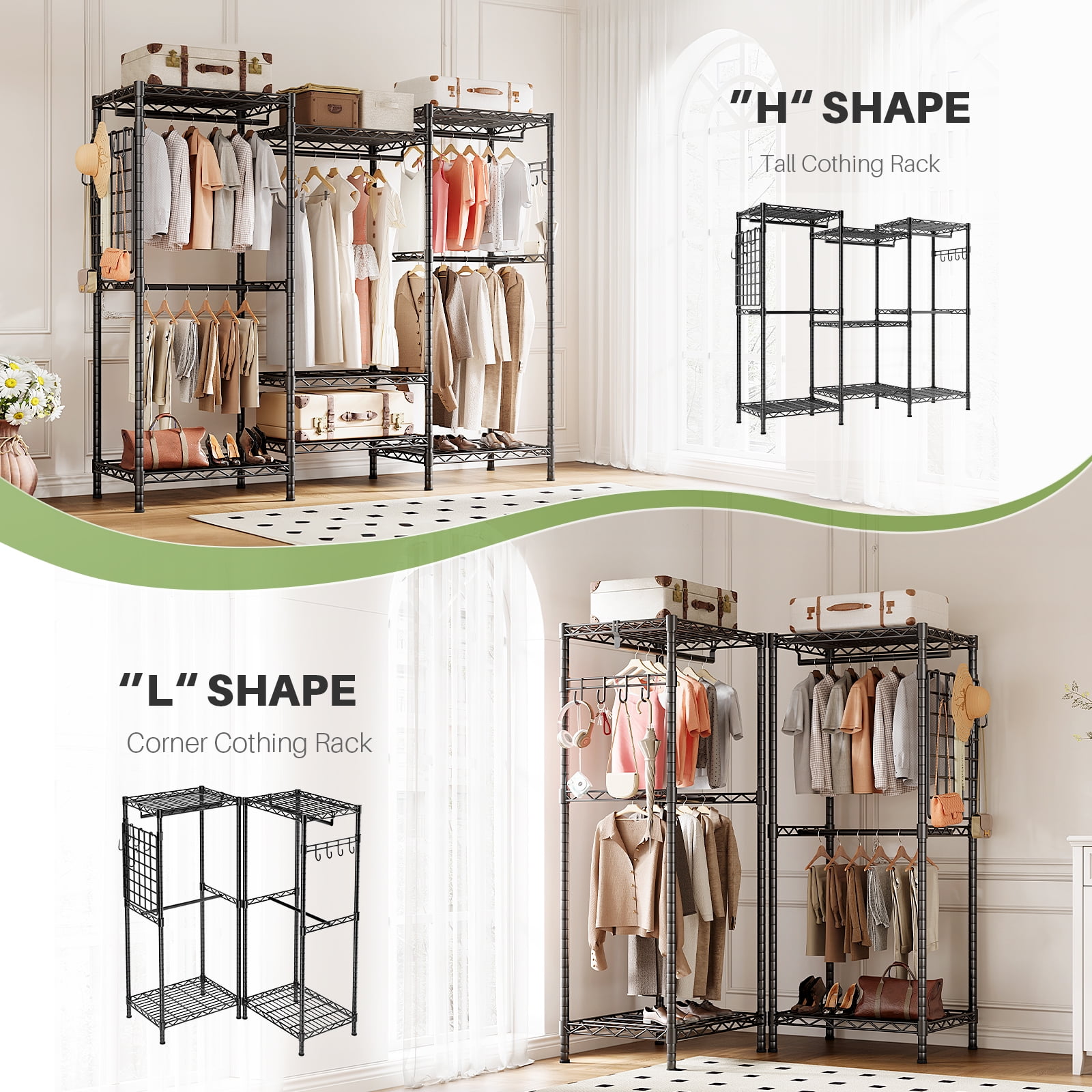 HOKEEPER Portable Closet Organizer, 1600LBS, 5 Hang Rods, 7