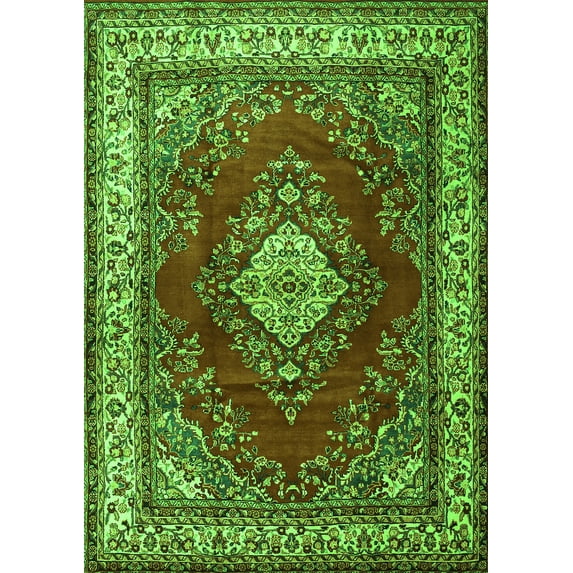 Ahgly Company Indoor Rectangle Medallion Green Traditional Area Rugs, 2' x 5'