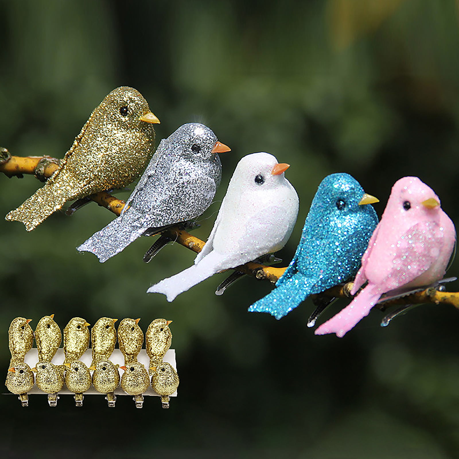 Details about   12pcs Gold Pink Simulation Bird Christmas Products Decoration BirdB_ji 