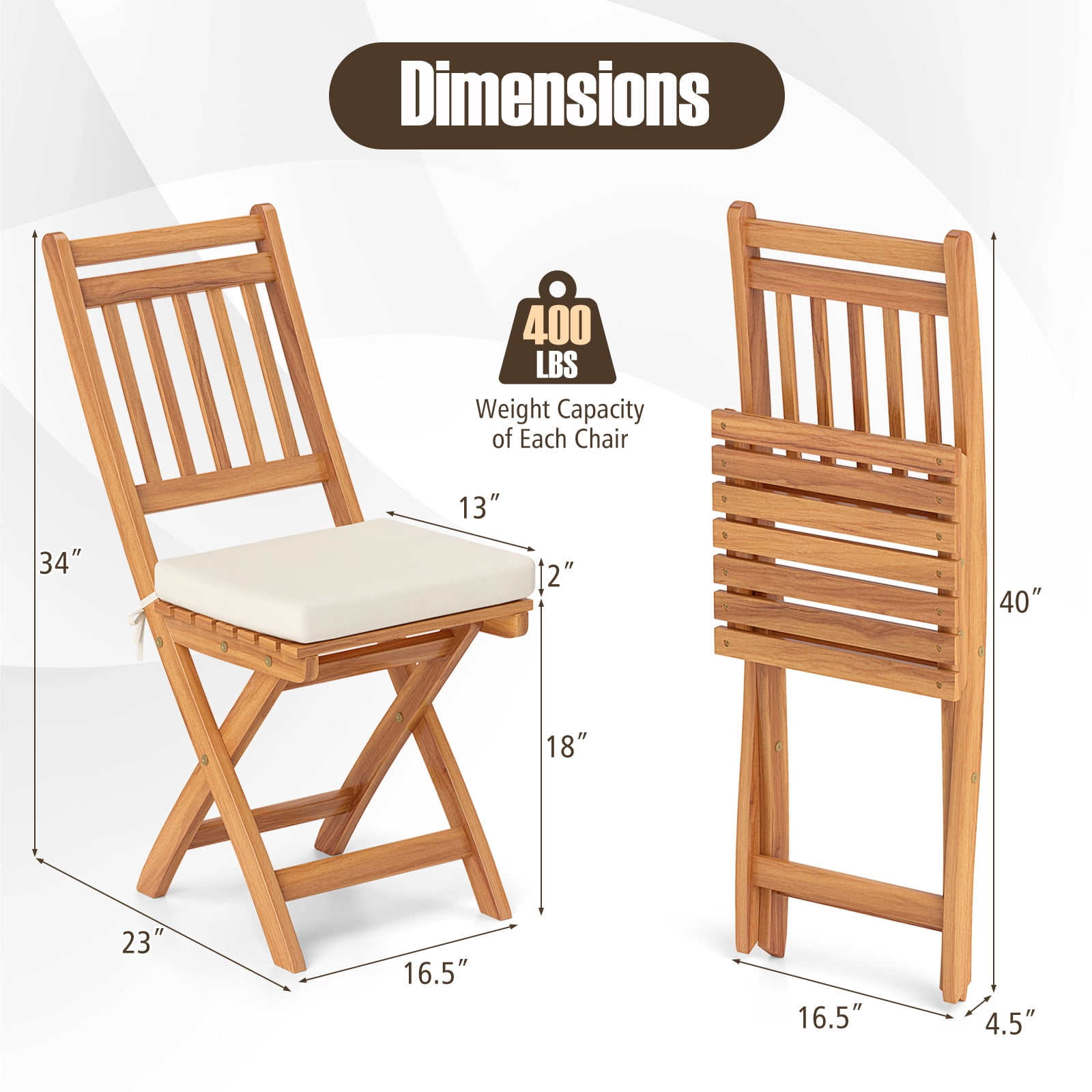 Gymax Folding Patio Chairs Set of 2 w/ Slatted Backrests & Soft Seat Cushions