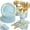 175PCS Blue and Gold, variant on 175-piece party set, serving 25 guests, includes disposable party decorations, plastic forks, knives, spoons, gold polka dot paper plates, napkins, and paper cups.