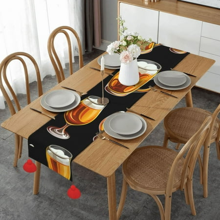 

Beer Glass Table Runner Imitation Linen Table Runner With Red Tassels For Party And Dining Room 14 x 60