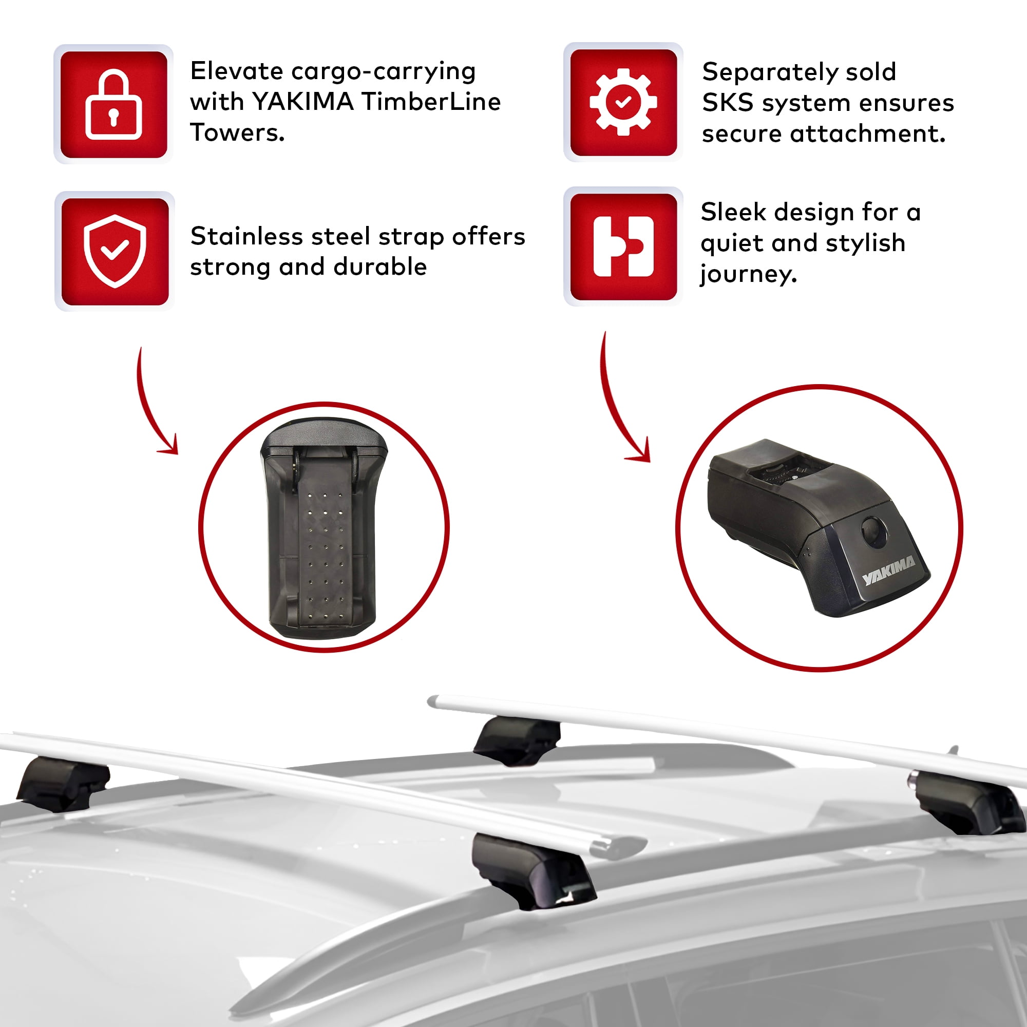 YAKIMA Crossbar Mounts Timberline Towers for Raised Side Rails