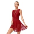 thumbnail image 6 of Miutii Women's Lyrical Mesh Figure Ice Skating Dresses Rhinestones Cutout Back Sleeveless Ruched Burgundy XXL, 6 of 9