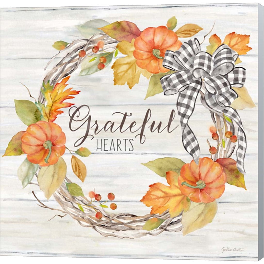 Grateful Hearts 12" x 12" Orange Canvas Wall Art