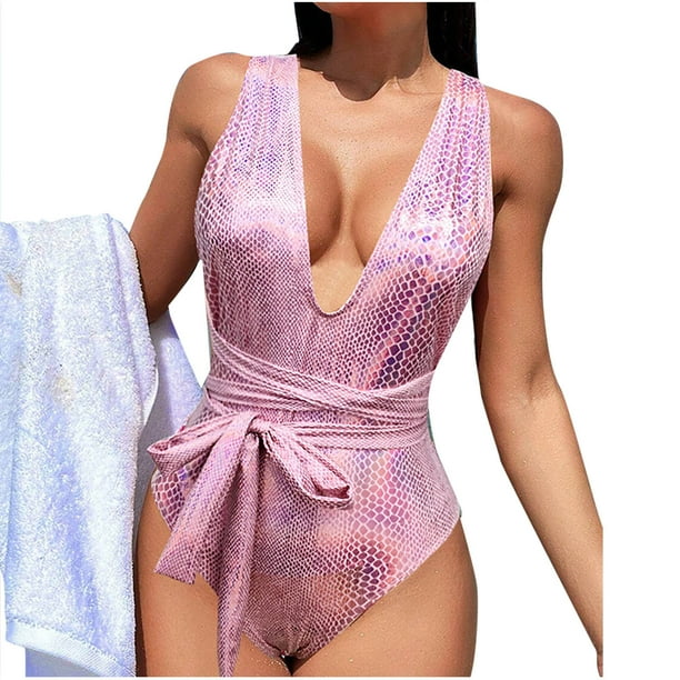Trajes de Baño de Bikini de Mujer Color Sólido Glitter V Cuello Encaje Arriba sin Espalda Ajustado, Nylon para la Piscina de Playa Y Verano