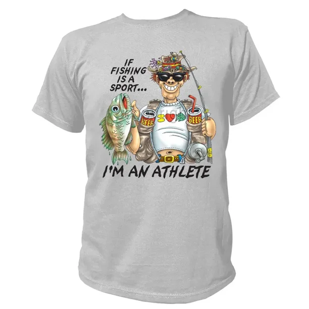 Nueva camiseta informal de algodón de manga corta y cuello redondo. Si la pesca es un deporte, soy un atleta. Divertida camiseta de pescador.