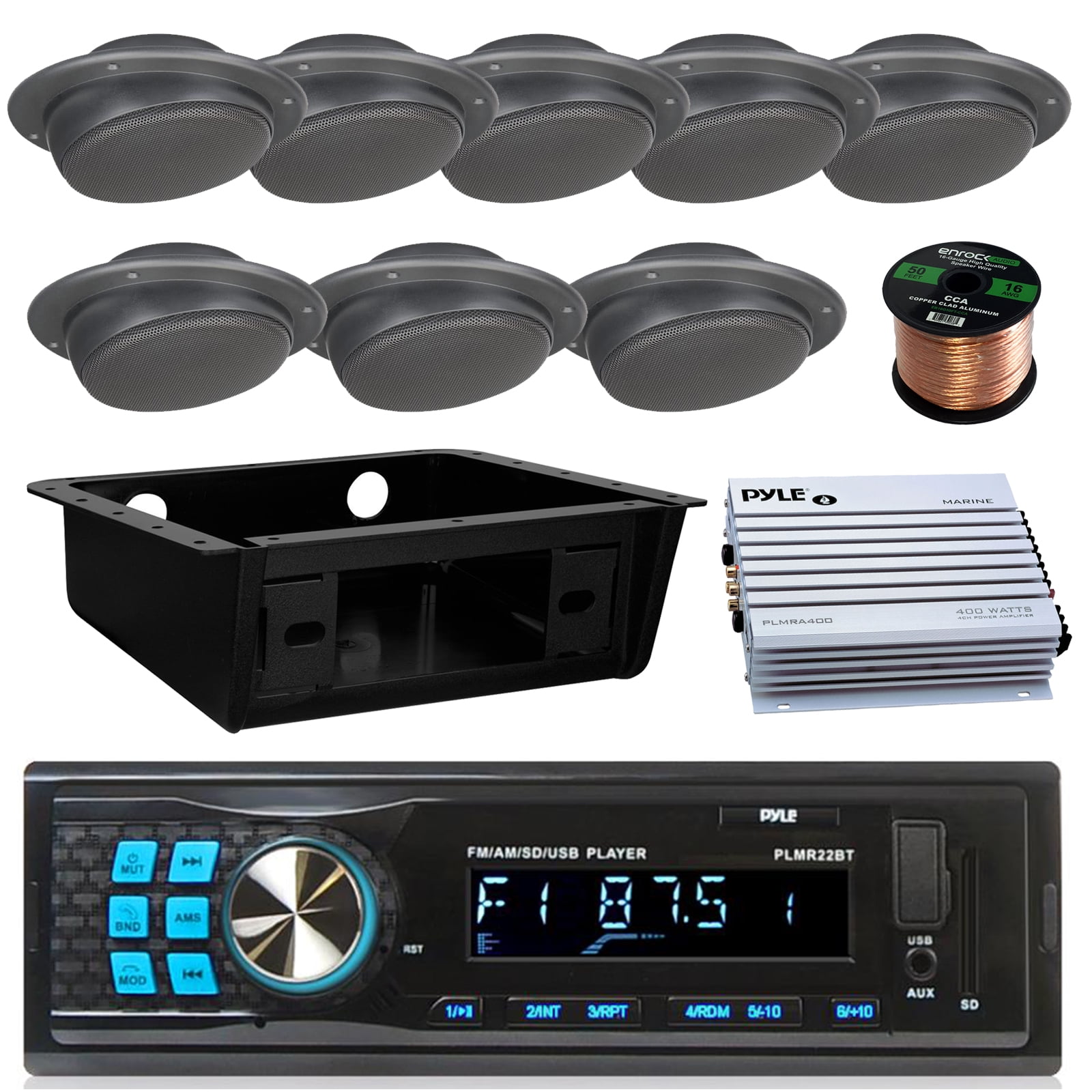 Pyle PLMR22BT Marine USB/SD/MP3 Bluetooth Stereo Receiver Bundle Combo