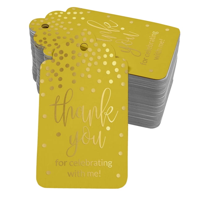 Inkdotpot Gold Foil Paper Hang Tags ThankYou For Celebrating With Me Birthday Favor Tags 100 Pack