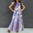thumbnail image 5 of Spazoro Kids Girls Dresses, Short Sleeve Round Neck Fashion Floral Print Princess Dress for Child Girls Purple Size 7-8T, 5 of 7