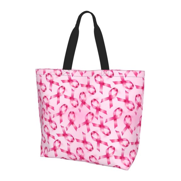 Kuqiui Breast Cancer Ribbons Awareness Print Tote Bag,Zipper Tote Bag for Women,Tote Bag Inner Pocket Pattern Lightweight Daily Bag Book Bag