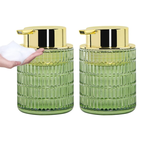 Tonxus Foaming Soap Dispenser,10 Oz Glass Foam Hand Soap Dispenser for Bathroom and Kitchen,Refillable Foaming Pump Bottle with Large Pump,Modern Striped Dish Soap Foam Dispenser
