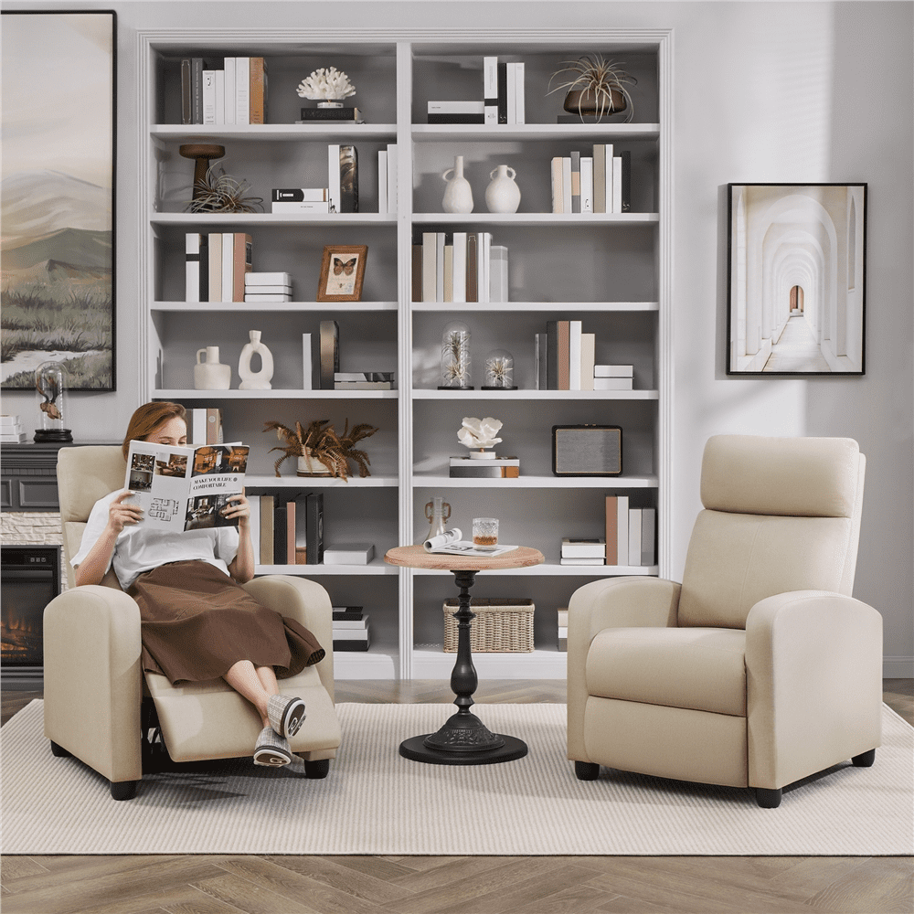 Yaheetech Modern Fabric Upholstered Recliner Chair with Pocket Spring for Home, Beige