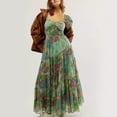thumbnail image 2 of Womens Floral Summer Dress Casual Wrap V Neck Short Sleeve Belted Beach Bohemian Maxi Dress, 2 of 7