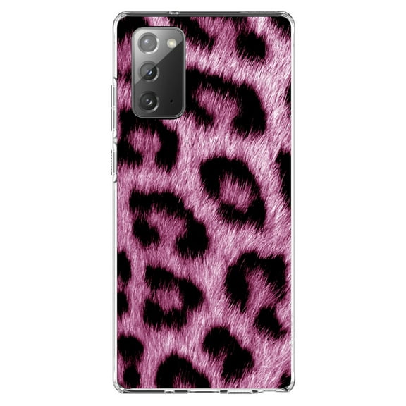DistinctInk Clear Shockproof Hybrid Case for Samsung Galaxy Note 20 (6.7" Screen) - TPU Bumper, Acrylic Back, Tempered Glass Screen Protector - Pink Black Leopard Fur Skin Print