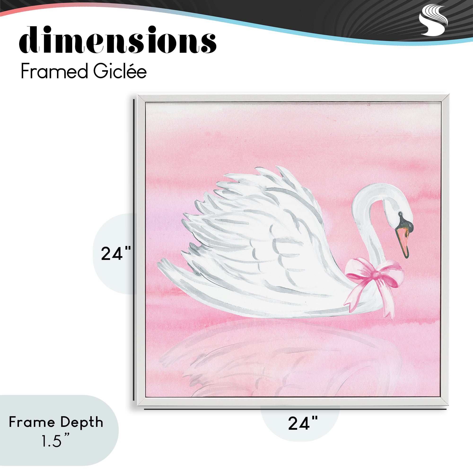 Stupell Industries Pink Bow Swan White Framed Giclee Art, design by Corinne Haig