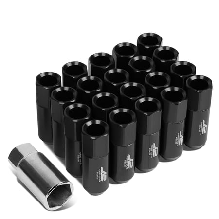 J2 Engineering LN-T7-003-15-BK J2 Engineering 7075 -T6 Forged Aluminum M12X1.5 20Pcs 60mm Height Open -End Lug Nut Set w / Socket Adapter (Black)