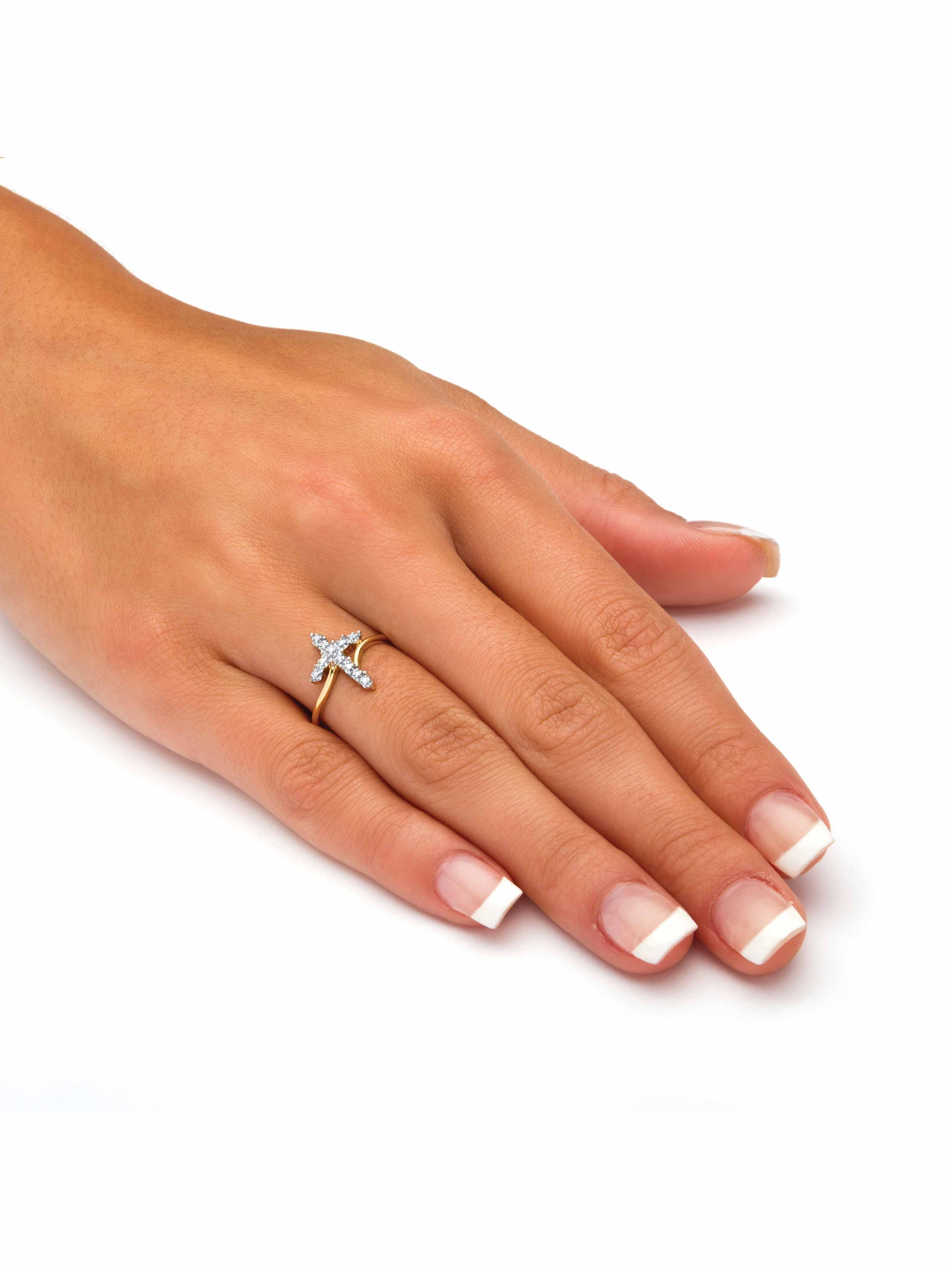 PalmBeach Jewelry White Diamond Accent Cross Ring in 18k Gold-Plated or Platinum-Plated Sterling Silver
