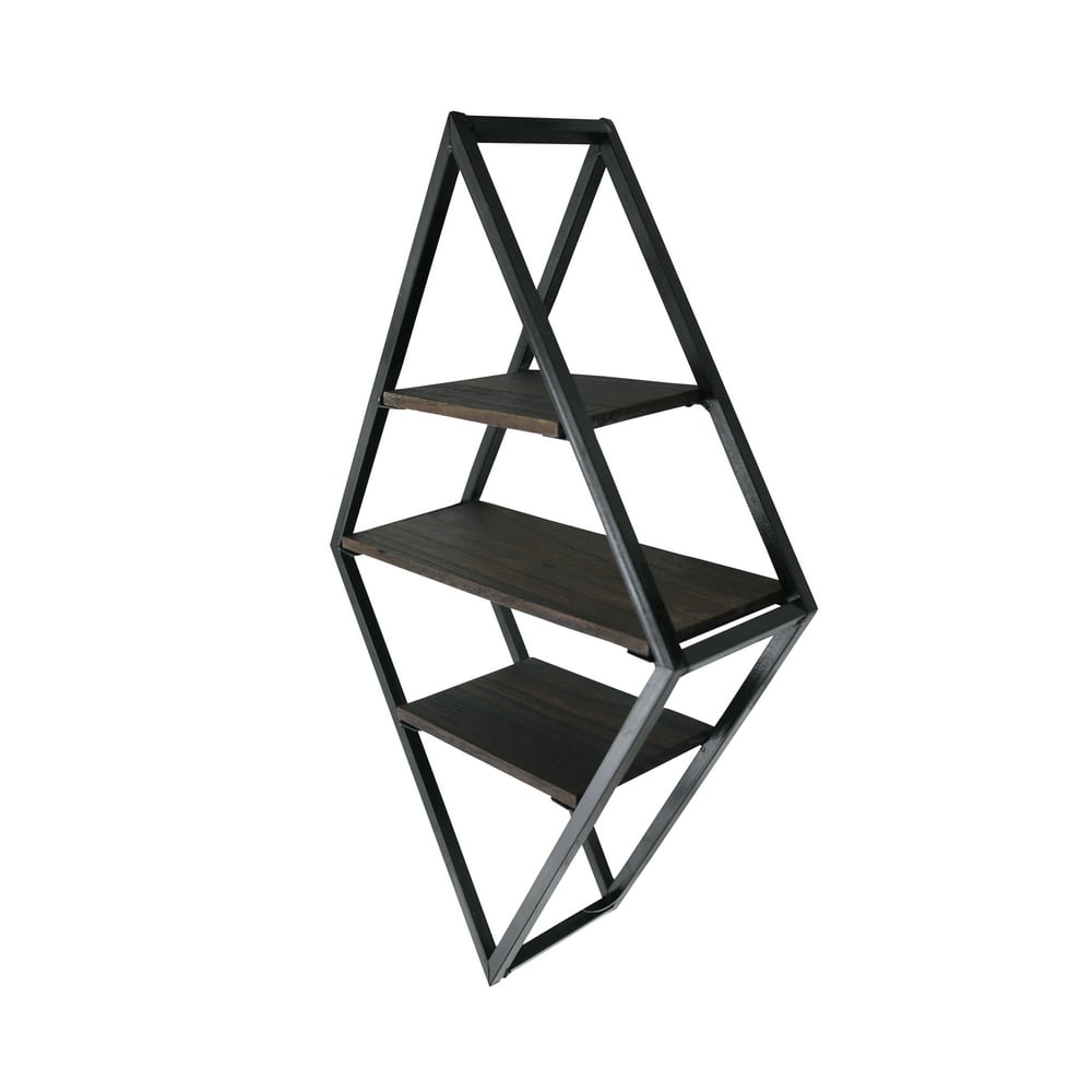 3 Tier Diamond Matte Black Metal Display Shelf, Wall Mounted Diamond