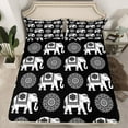 thumbnail image 2 of Feelyou Hippie Black Elephant Full Size Sheets, Tribal Damask Flower Bed Sheets, Teens Kids Boys Girls Sheet Sets, Luxury Bedroom Decor, 4-Piece, 2 of 7