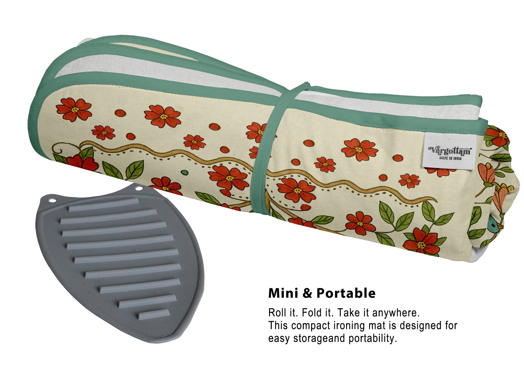 Vargottam Magnetic Ironing Mat - Foldable Cotton Iron Mat with Fiber Pad & Silicone Iron Rest - Portable, Washable, Travel-Friendly Ironing Board Alternative for Tabletop, Washer, Dryer - Bird