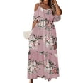 thumbnail image 2 of Koszal Bohème Femmes Robe Coupe Basse Épaule Froide Manches Courtes Imprimé Floral Robe Maxi pour Cocktail, 2 of 9