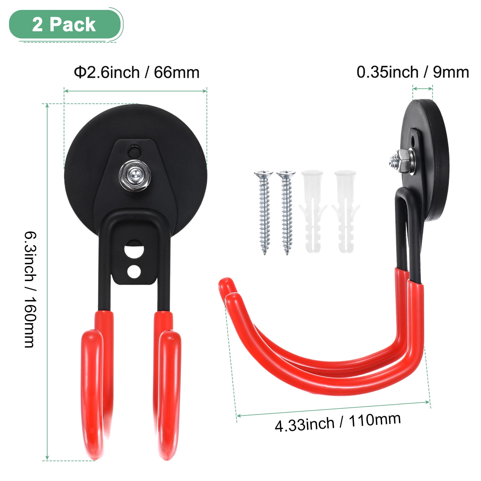 Uxcell 2-Pack Strong Garage Magnetic Hooks, Large Magnetic Cable Holder with Anti-Slip Coating [Orange]