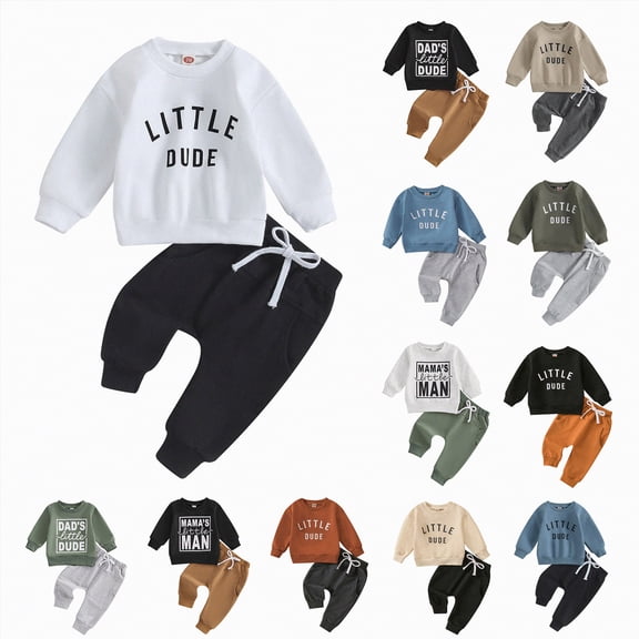 Towmus Newborn Baby Boy Fall Clothes Long Sleeve Round Neck Letter Print Sweatshirt Top Long Pants Cute Toddler Winter Outfits