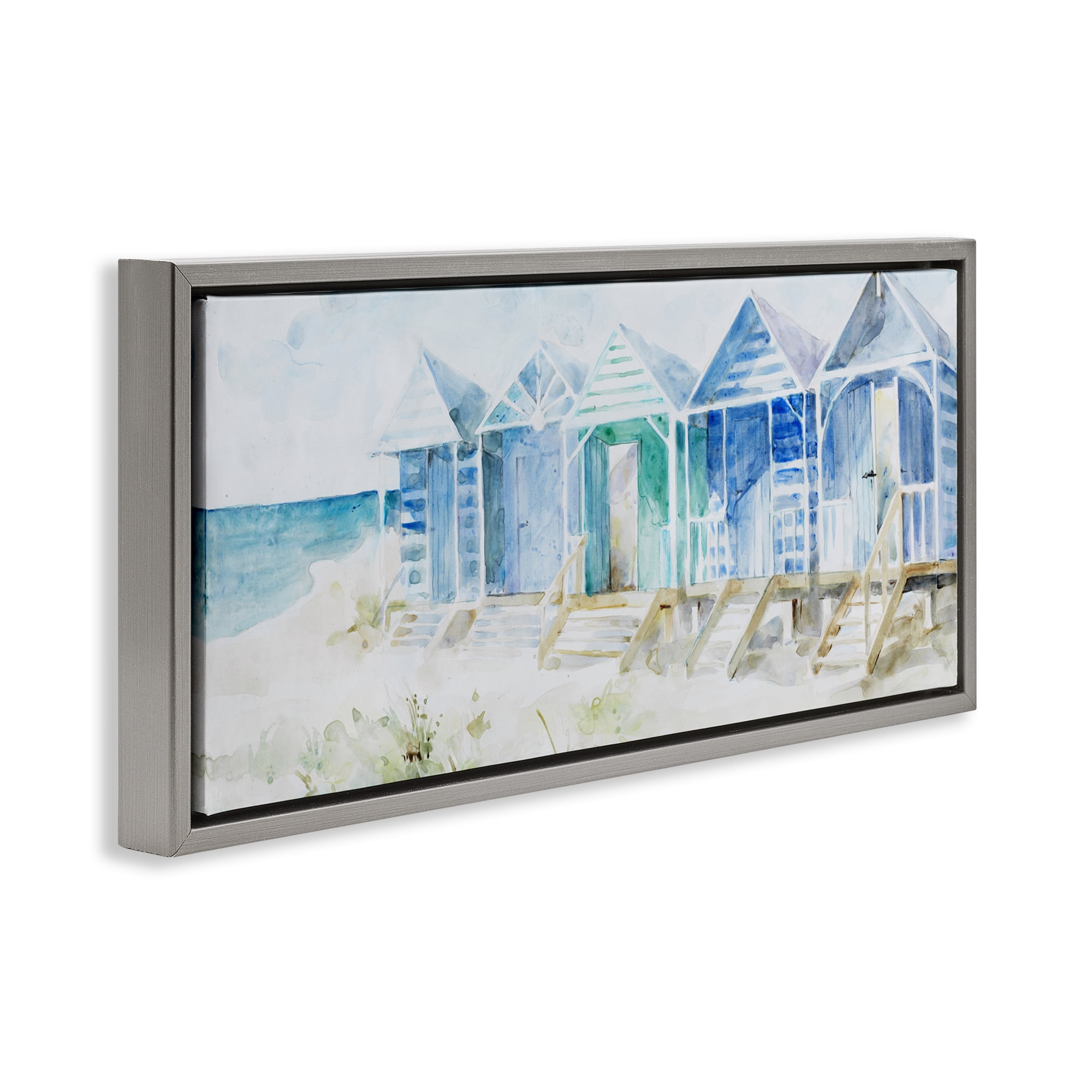 Stupell Industries Beach Cabins in a Row Gray Framed Floater Canvas Wall Art, design by Lorenzo Collective