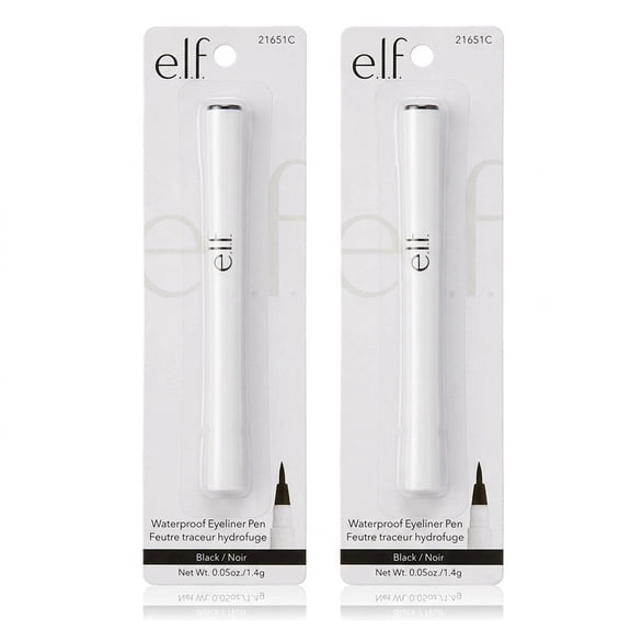 2 Pack E.L.F. Eyeliner Pen Felt Tip Black Long Lasting Liquid Eyeliner 0.05 Oz