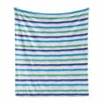 thumbnail image 1 of Harbour Stripe Soft Flannel Fleece Blanket, Brushstroke Lines Backdrop in Several Tones Modern Minimalist Design, Cozy Plush for Indoor and Outdoor Use, 50" x 60", Royal Blue Seafoam, by Ambesonne, 1 of 6