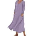 thumbnail image 1 of Robe d'Été Décontractée pour Femmes, Manches 3/4, Col Rond, Ample, Boho, avec Poches, Couleur Unie, 1 of 4