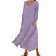 thumbnail image 1 of Vestido Largo Casual Gibobby Mujer 3 de 4 Manga Cuello Redondo Suelto Boho Color Sólido, 1 of 4