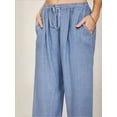 thumbnail image 4 of Woshilaocai Women Linen Lounge Pants Solid Color Wide Leg Baggy Trouser Loose Fit Harem Pant with Drawstring, 4 of 6