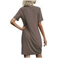 thumbnail image 4 of WREESH Women's Fashion T-Shirt Dress Summer V-Neck Short Sleeve with Loose Comfort Coffee, 4 of 4