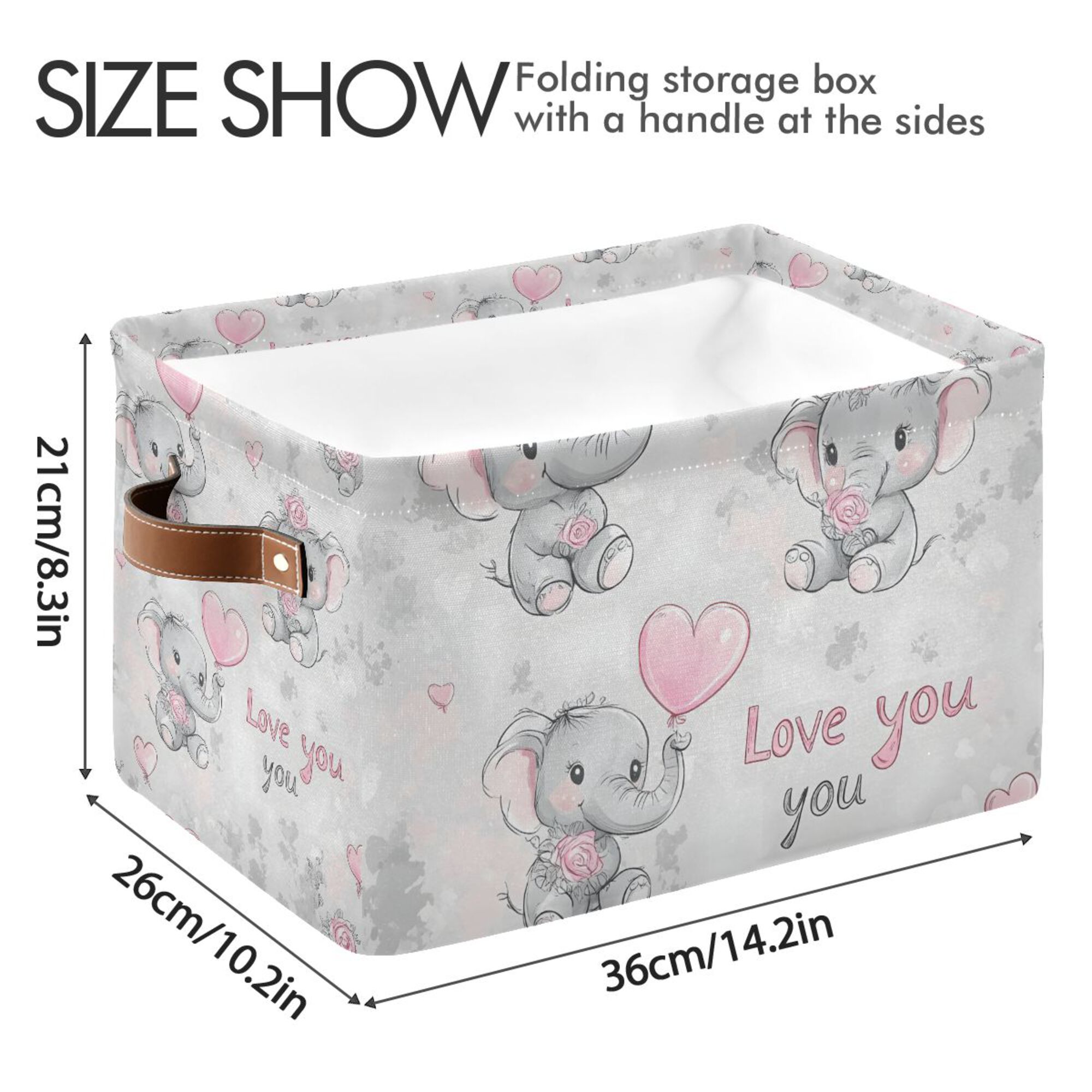 Yayeee Canvas Storage Basket with Handles for Shelves Fabric Bins Closet Organizer, Cartoon Elephant