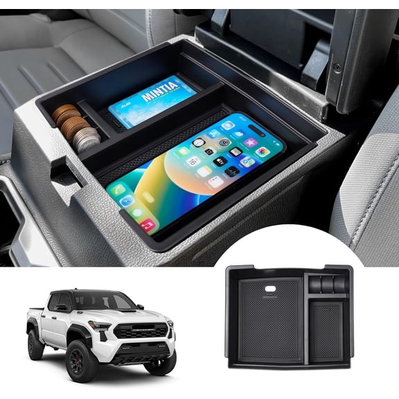 Canvcle Center Console Organizer for 2024 2025 Toyota Tacoma Accessories Armrest Storage Box Secondary Insert Tray with Anti-Slip Mat