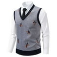 thumbnail image 4 of Rohuuque Men's Sleeveless Sweater Vest Elastic V-Neck Knit Argyle Sweater Sleeveless Fall Winter Vintage Tank Tops Base Layer Dark Gray C, 4 of 5