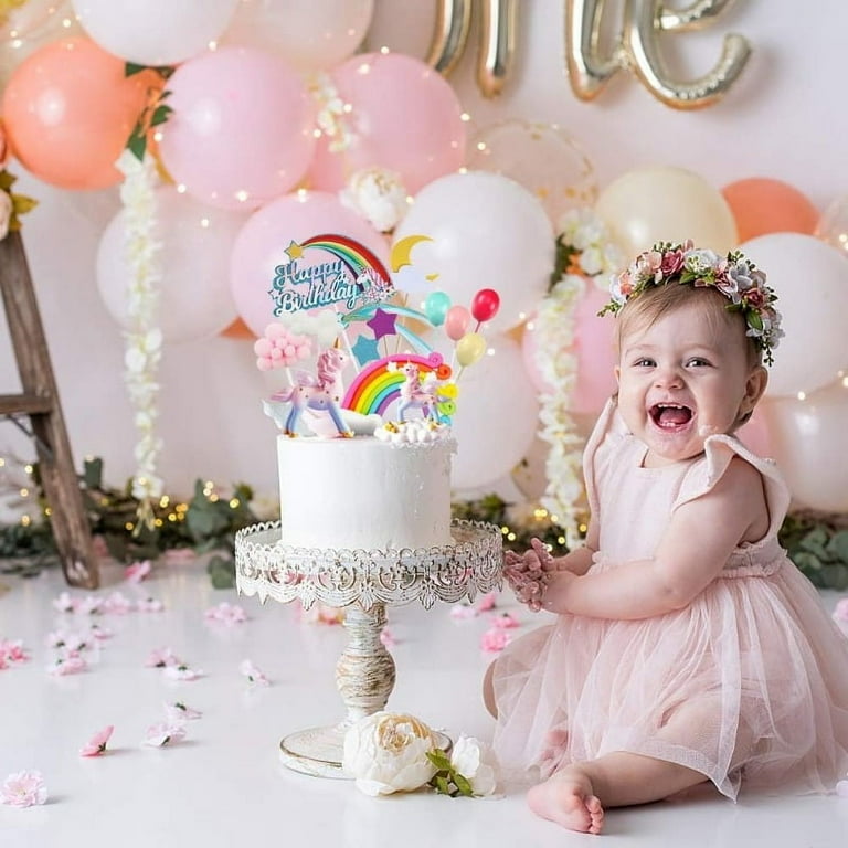 Girl's unicorn dress with clouds and good rainbow, birthday party