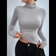 thumbnail image 4 of Camisetas Básicas para Mujer, Tops Cortos Ajustados para Salir, Lindas Camisetas de Cuello Alto para Adolescentes, Ropa de Larga Y2K Gris L, 4 of 9