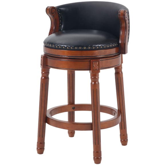 S-HOME Cow Top Leather Bar Stool 26 Inch Height Solid Wood Frame 360 Degree Swivel Chair for Kitchen