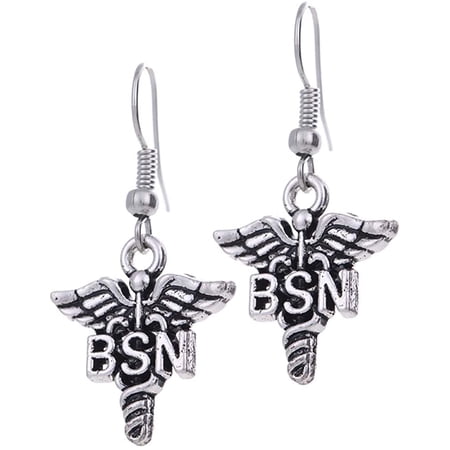 Medical Caduceus Symbol Dangle Earrings - Doctor Nurse Jewelry Gift (Gold, Silver, Rose Gold)