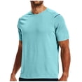 thumbnail image 2 of Floleo T-shirt à Manches Courtes pour Hommes, Couleur Unie, Col Rond, Performance Active, Respirant, Séchage Rapide, Réfléchissant, Course, Escalade, Entraînement en Plein Air, Confortable (Bleu Clair, 2TG), 2 of 8