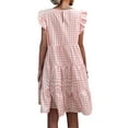 thumbnail image 2 of Gvmfive Women Plaid Checked Print Tiered Dress Ruffle Short Sleeve Mini Sun Dress, 2 of 3