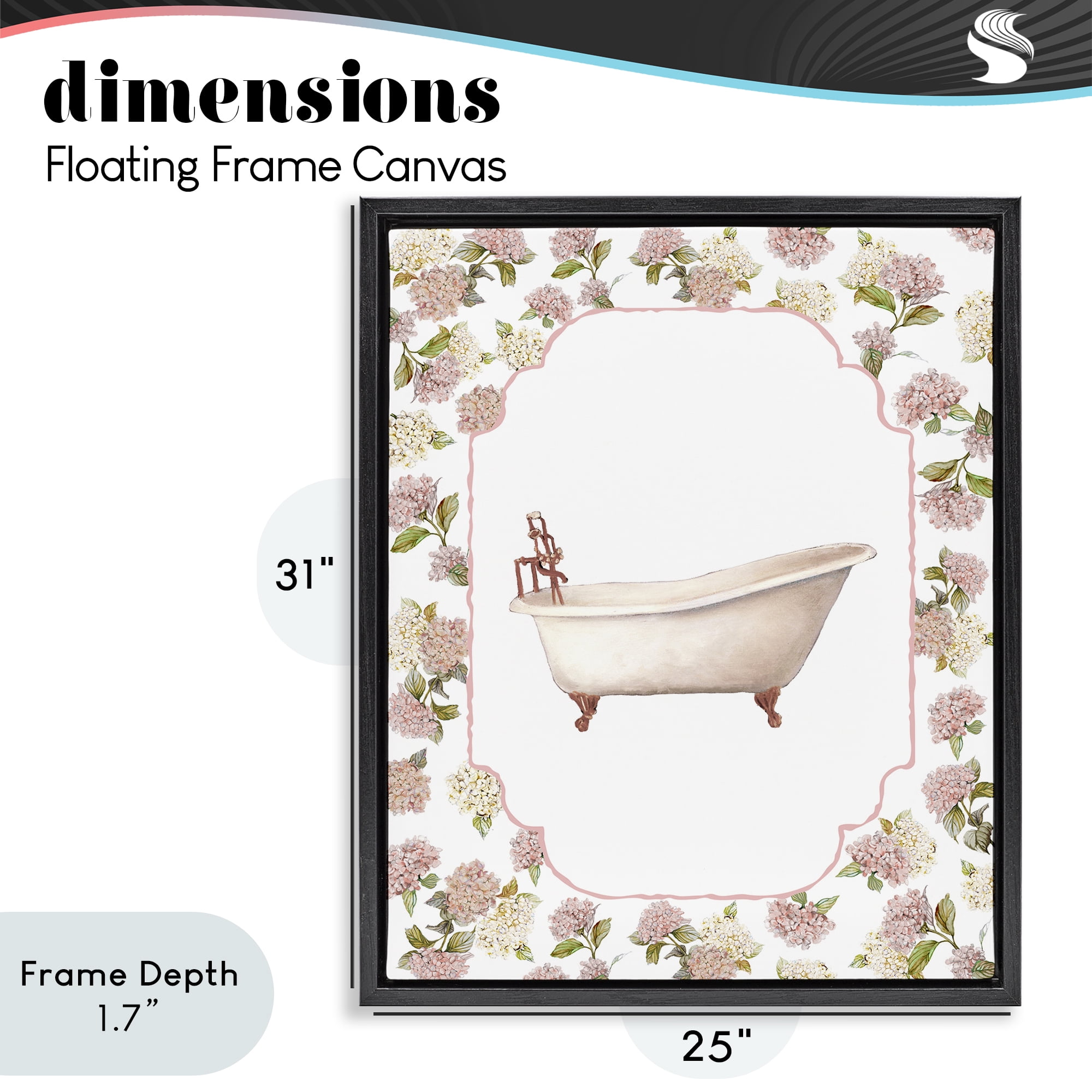 Stupell Industries Elegant Hydrangeas Bathtub Black Framed Floater Canvas Wall Art, design by Carol Robinson