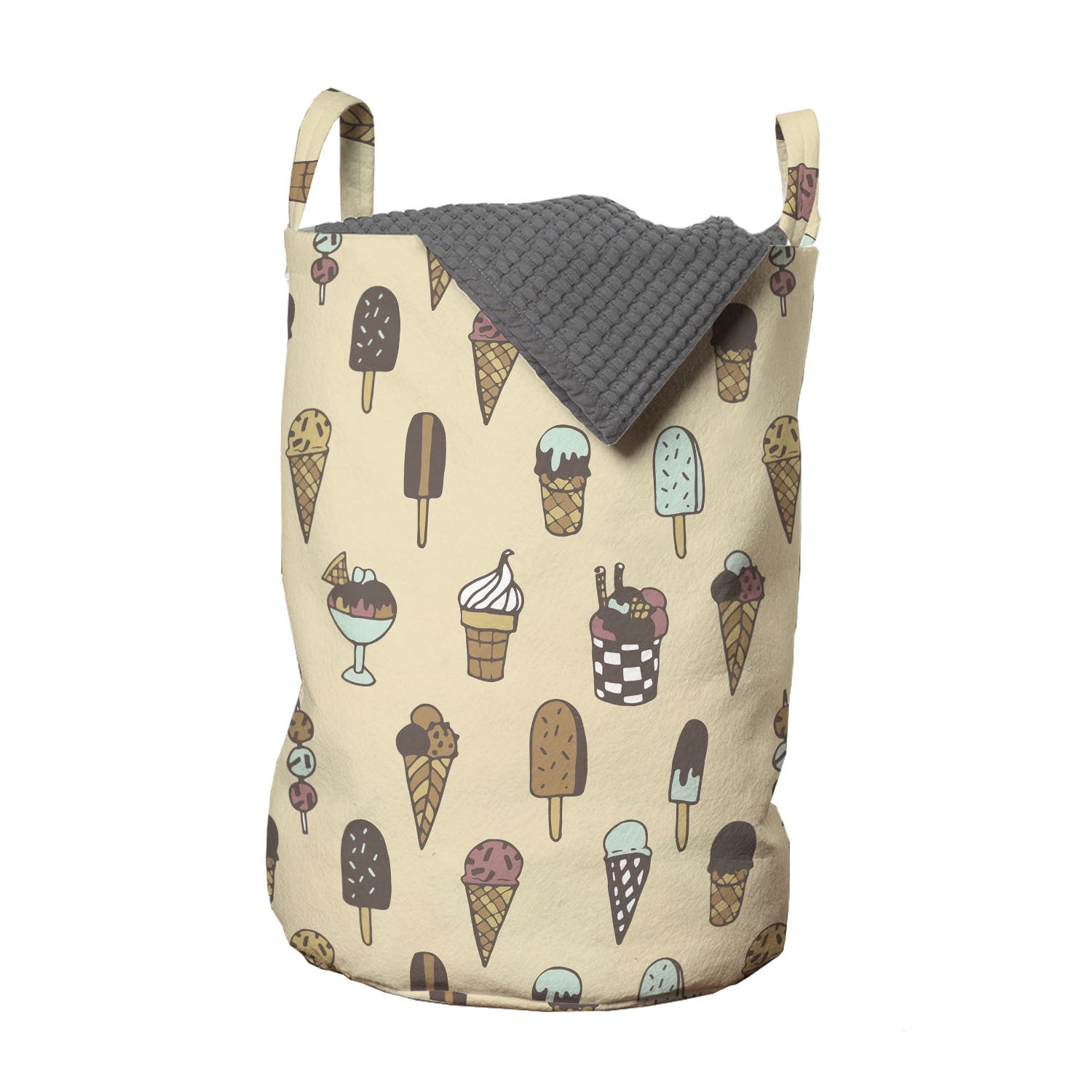 Ice Cream Laundry Bag, Cartoon Cone Doodles Yummy Delicious on a Stick